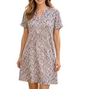 Style & Co Floral Knit Dress Womens Size LP Large Multicolor Cotton Linen